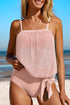Striped Mesh Knotted Hem Tankini Swimsuit